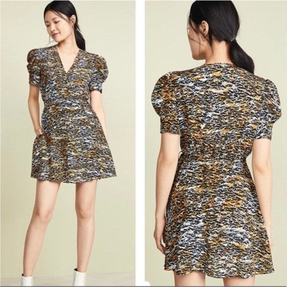 SALONI Lea Silk Tiger Print Wrap Mini Dress - Picture 1 of 13